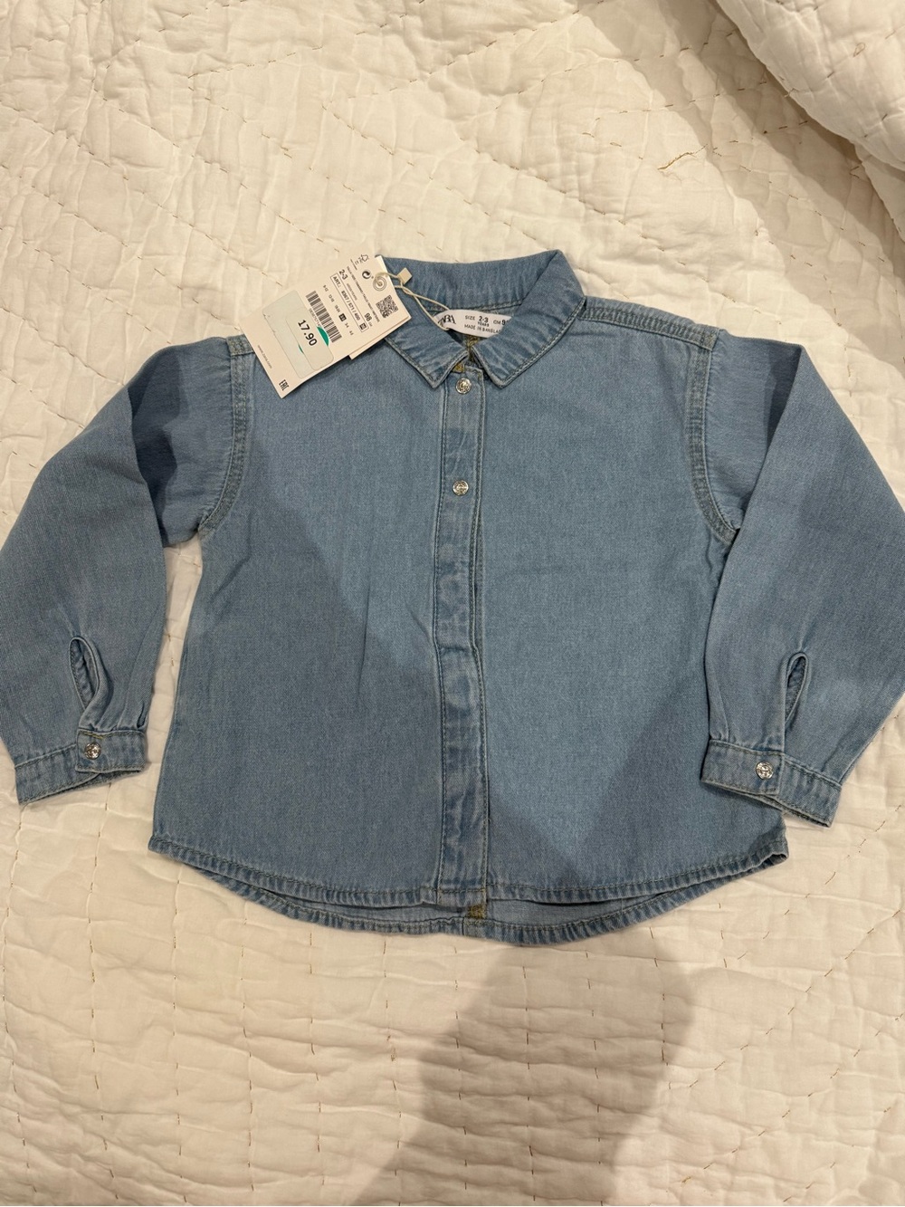Zara Light Blue Denim Button-Front Top